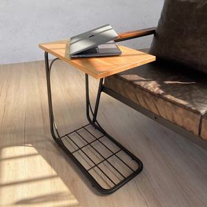 Jer Chia Industrial-Style Oak Finish <b>C</b>-<b>Shaped</b> Side <b>Table</b> for Home Snacks and Coffee in Living Room Furniture - Product Image 3