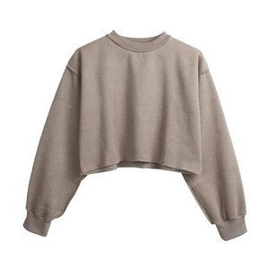 Sudadera corta de gran tamaño de algodón 100% para mujer, suéter de moda sólido cálido de manga larga con logotipo frontal para invierno - Product Image 1