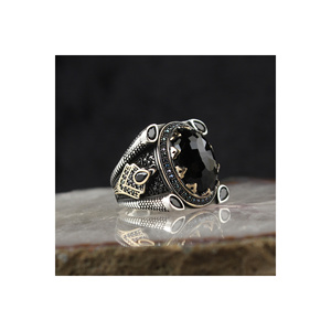 925 Sterling Silver Men's <b>Ring</b> with Zircon Stone Turkish-Made Ottoman Style Model RCEGYT-715 - Product Image 1