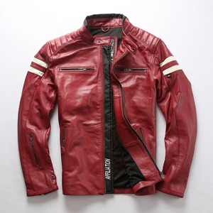 Nouvelle veste de moto en cuir d'agneau véritable marron vintage pour homme, couture tendance, imperméable, coupe-vent, veste de motard pour l'hiver - Product Image 4