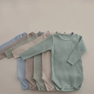 Tutina personalizzata a maniche lunghe con tute corte a costine in cotone biologico O collo body pigiama pagliaccetto per bambini in cotone biologico