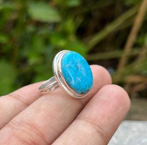 Plata de ley turquesa piedra preciosa hecha a mano minimalista Gran Piedra anillo joyería de plata regalo perfecto tamaño personalizado - Product Image 1