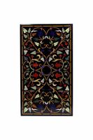 Table de salle à manger rectangulaire 4 places en marbre noir, incrustation micro-mosaïque artisanale moderne et antique, style indien