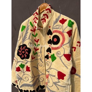 เสื้อแจ็คเก็ตกำมะหยี่แบบยูนิเซ็กซ์ ปักลายดอกไม้ งานฝีมือ เสื้อโค้ทฤดูหนาว ซับในผ้าฝ้าย ผลิตโดยเฟซาน แห้งเร็ว ลายซูซานีแบบอุซเบกิสถาน - Product Image 4