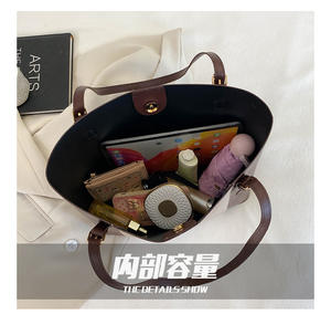 Elegant Two Tone PU Leather Tote Bag with Gold Hardware Spacious Interior Stylish Shoulder <b>Handbag</b> Women Office Travel Daily Use - Product Image 6