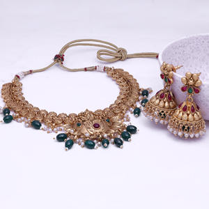 Bijoux de temple indien du sud de l'imitation antique Colliers incrustés de diamants Chaînes plaquées mat antique Fournisseur d'exportation indien - Product Image 2