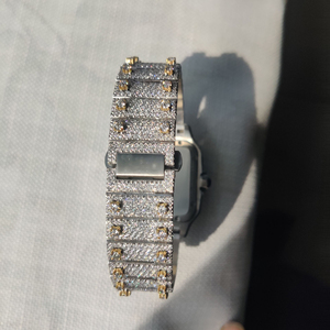 Montre glacée luxueuse à cadran clouté en diamant plaqué or jaune pour hommes, montre-bracelet livraison gratuite montre en diamant - Product Image 5