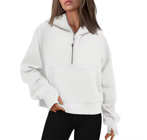 Sweat à capuche en coton et polyester à demi-fermeture éclair pour femmes pull à manches longues pour l'hiver vêtements de style décontracté OEM prix de gros - Product Image 3