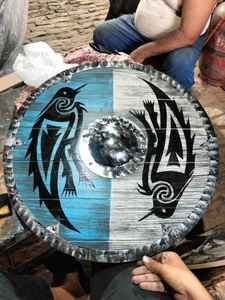 Escudo vikingo Medieval pesado hecho a mano diseño antiguo listo para la batalla último tamaño personalizable de venta al por mayor - Product Image 6