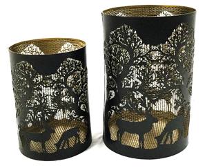 Cerf de Noël Design S/2 porte-bougie en verre avec revêtement en poudre noire filet de fer tendance décoration de la maison bougeoir - Product Image 1