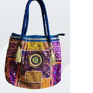 Bolso de mano indio hecho a mano de lujo con bordado Vintage, bolso Banjara de algodón bohemio para mujer, geométrico para compras nocturnas - Product Image 1