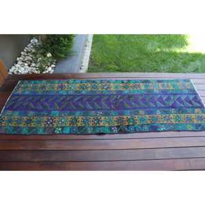 Alfombra Vintage Estilo Runner, Alfombra Turca de 2.1x6.4 pies, Alfombra de Lana con Diseño Floral Azul - Product Image 3