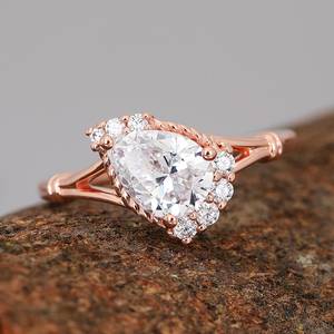 Anillo de compromiso de moissanita blanca Original de plata 925 VVS1 claridad corte de pera chapado en oro rosa banda de boda joyería fina fiestas - Product Image 4