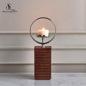 Modern Rustic Wood Pillar Candle Stand with Stylish Metal <b>Ring</b> Perfect Home Decor Accent for Christmas - Product Image 4