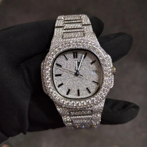 Montre à Quartz de Mouvement de Boîtier en Acier Inoxydable Rectangle de Luxe pour Homme Moissanite Glacée Diamant Brillant Bracelet en Acier Inoxydable - Product Image 1