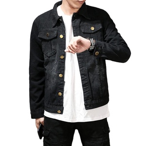 Chaqueta vaquera de algodón negra Vintage para hombre, ropa de calle de motocicleta, abrigo vaquero informal ajustado de Hip Hop, chaquetas y abrigos de mezclilla - Product Image 1