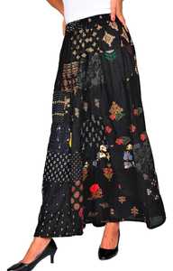 Lo último en Falda acampanada con estampado bohemio elegante para mujeres y niñas para verano, parche largo informal con decoración bordada de cintura elástica - Product Image 5