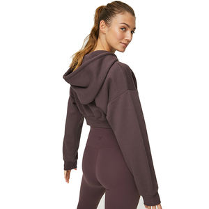 Venta al por mayor de sudaderas con capucha recortadas de mujer con logotipo personalizado Sudadera con capucha de algodón para mujer - Product Image 4