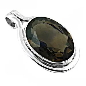 Pendentif en argent 925 avec quartz fumé pour femmes, bijoux en pierres précieuses en or rose faits à la main avec placage en rhodium et caractéristiques de charme - Product Image 2