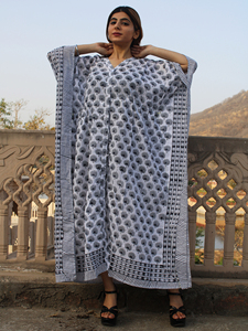 Caftan écologique 100% coton bloc de main imprimé bordure élégante confortable décontracté Boho modeste pur vêtements indiens caftan - Product Image 3