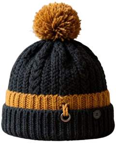 หมวกบีนนี่ไหมพรมถักลายเคเบิ้ลหนา สีดำมัสตาร์ด พร้อมพู่ห้อย ผลิตตามสั่ง ผสมขนสัตว์และอะคริลิก อุ่นสบาย สำหรับทุกเพศ - Product Image 1