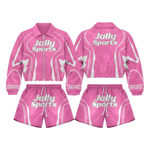 Womens 240 GSM Polyester Spandex Red Windbreaker Short <b>Set</b> White Panel Sublimation Custom Logo Breathable Windbreaker Shorts <b>Set</b> - Product Image 2