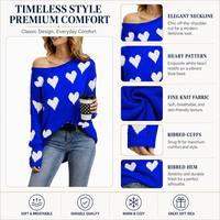 FNJIA damessweater met schattige liefdeshartprint, oversized schouder, los gebreide Valentijns-pullover, blouse-top