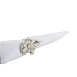 Anneau de serviette en aluminium, design feuille, couleur dorée, en stock, durable et écologique pour la restauration, l'hôtellerie, les mariages, utilisation sur table - Product Image 2