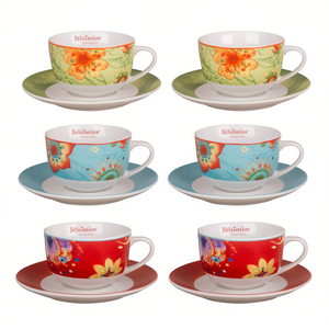 Amicasa Juego de 6 Tazas de Té y Platos de Cerámica en Colores Surtidos con Diseño de FLOWERS Art 40 - Product Image 2