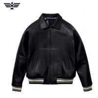 Jaket Bomber Kulit Sapi Warna Kustom Desain Unik Pria, Kontras Rib Premium Streetwear Single Breasted Logo Lapisan Bulu Imitasi