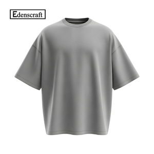 T-shirts modernes pour hommes 100% coton tricoté à manches courtes col côtelé coupe ample surdimensionnée carrée épaules tombantes écologiques - Product Image 2