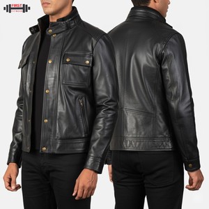 Veste en cuir pour homme de haute qualité, style streetwear personnalisé, manches longues, bomber de course, imperméable et coupe-vent - Product Image 1