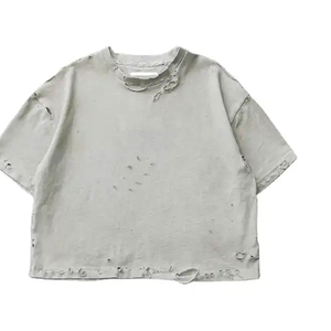 Alta calidad Vintage ligero desgastado Boxy hombres ácido lavado de gran tamaño diseño personalizado Logo desgastado camiseta colores sólidos - Product Image 3