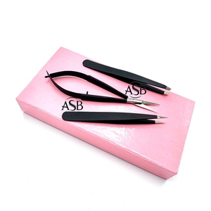 Pince à sourcils à pointe pointue en acier inoxydable de qualité professionnelle ciseaux à ressort noir Logo personnalisé pince à sourcils avec boîte - Product Image 5
