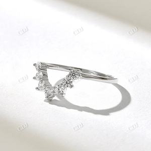 Tendencia moda fina 14K amarillo en forma de U banda de boda laboratorio diamante curvo en forma de banda apilable anillo nupcial bandas a juego mujeres - Product Image 6