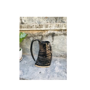 Taza para beber de cerámica con cuerno de búfalo natural, jarra vikinga medieval con Base de madera caliente para cerveza y hidromiel, superventas Popular - Product Image 1