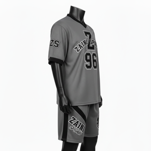 Ensemble short en jersey pour homme, respirant, en maille de polyester, gris, noir, bordure contrastée, jersey en twill - Product Image 5