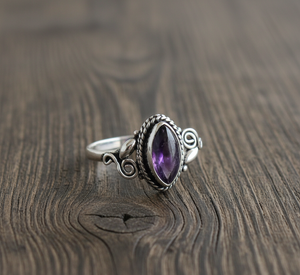 Handmade 925 Sterling Silver Classic Engagement Ring Natural Amethyst Bezel Setting <b>Wedding</b> Oxidized Ring - Product Image 6