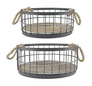 Panier de rangement en fil de fer artisanal avec poignée en corde naturelle, design durable et léger, idéal pour la décoration et l'organisation de la maison - Product Image 4