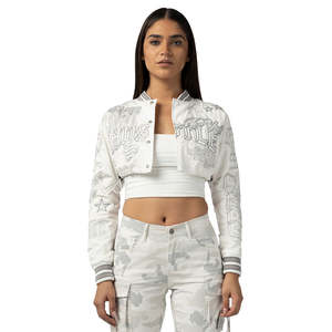 Femmes décontracté Letterman cuir recadrée Varsity veste personnalisé polaire hiver manteau nouveau Style vêtements pour dames - Product Image 1