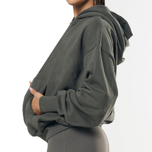 Pull-over à capuche surdimensionné en coton à épaules tombantes avec poche avant pour femmes fabricants personnalisés OEM - Product Image 2