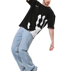 Camiseta de gran tamaño para hombre de algodón 100% de alta calidad con efecto de soplo de impresión de logotipo personalizado para marca - Product Image 3