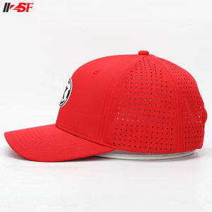 Casquettes de baseball personnalisées en polyester rouge à 5 panneaux pour hommes, tricotées imperméables, à 6 panneaux, style structuré, avec écusson pour trous découpés, pour tissu commun - Product Image 3