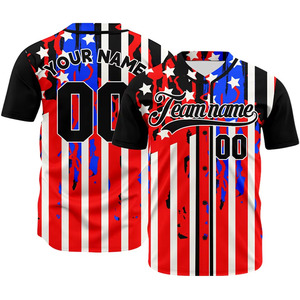 Venta al por mayor sublimación Logo béisbol Jersey equipo en blanco Patchwork color cuello en V hombres botón completo béisbol Jersey - Product Image 5