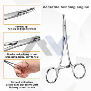 Fórceps hemostáticos de acero inoxidable de grado alemán curvo de 3,5 ", abrazaderas de bloqueo Manual, base de instrumento quirúrgico estándar de seguridad MOL - Product Image 4