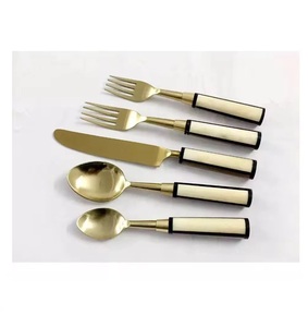 Juego de cubiertos de acero inoxidable con diseño de hoja de oro de latón Cuchara de mesa con espejo plateado de acero elegante al por mayor - Product Image 2