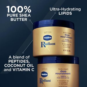 Crema Corporal Vaseline Radiant X Deep Nourishment 100% Manteca de Karité Pura, Aceite de Coco, Vitamina C y Péptidos 10 oz - Product Image 4