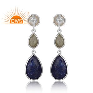 Meilleure vente de boucles d'oreilles en argent sterling avec pierres précieuses naturelles multiples fabricant de bijoux personnalisés - Product Image 1