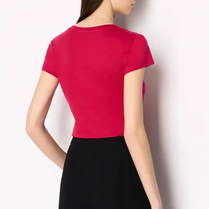 Nueva gran oferta, Camiseta clásica con cuello en V para mujer, camiseta de manga corta de algodón 100% para entrenamiento de gimnasio, camiseta - Product Image 3