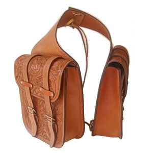 Bolsa de sillín de bicicleta unisex de cuero genuino resistente, estilo occidental, con grabado artesanal, para ciclismo - Product Image 1